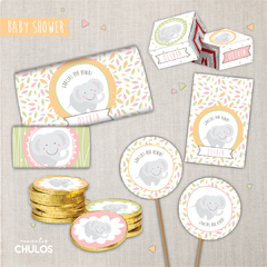 Kit Imprimible ELEFANTITOS Baby Shower - Momentos CHULOS