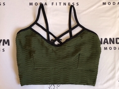 Conjunto Brocado Short e Top Susy - Verde Militar - Nanda´s Gym - Moda Fitness