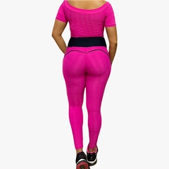 Conj Brocado rosa/preto - cos reto - empina bumbum