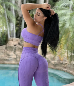 Legging Violeta cós reto- Brocada Modeladora - empina bumbum