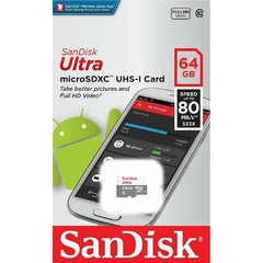 MEMORIA MICRO SD 64GB CLASE 10 SANDISK PARA CELULAR 100M CON ADAPTADOR A SD - comprar online