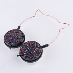 Auricular Infantil con microfono Orejitas, Orejas Gato Brillos Glitter Brillante Estereo con cable para Celular Pc Consolas - MERCADOCELULAR DE RATTE S.A.S.