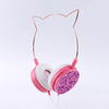 Auricular Infantil con microfono Orejitas, Orejas Gato Brillos Glitter Brillante Estereo con cable para Celular Pc Consolas