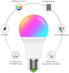 Bombilla LED Inteligente, 3W RGBW Foco LED con Control Remoto, E26/E27, 12 RGB Colores, Luz Ambiente Regulable para Hogar, Bar, Fiesta - comprar online