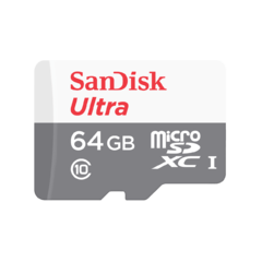 MEMORIA MICRO SD 64GB CLASE 10 SANDISK PARA CELULAR 100M CON ADAPTADOR A SD