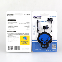 Imagen de AURICULAR EWTTO MANOS LIBRES IN EAR CALAVERA 3.5MM CON MICROFONO COLORES PARA CELULAR PC NOTEBOOK PS4