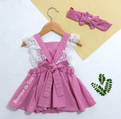 romper-jardineira-vestido-tematico-rosa-minimalista-com-renda-mesversario-aniversario