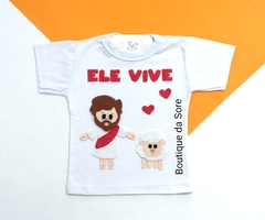 camiseta branca personalizada jesus ele vive com ovelha pascoa modelo unissex