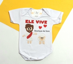 body de bebe branco personalizado mesversario jesus ressuscitado com ovelha pascoa para meninos