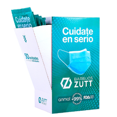 Barbijos Zutt Protect ® en dispenser x50 unidades envasadas individualmente. ANMAT y FDA.