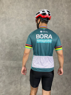 Camisa de Ciclismo Masculina Bora Xadrez Verde Manga Curta Equipe - Raça Store