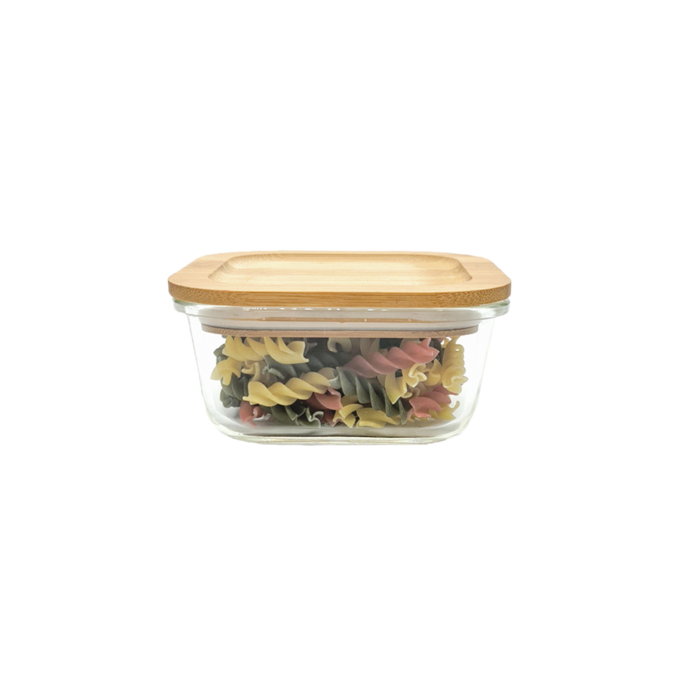 520ml Square Glass Jar with Bamboo Lid - Oikos