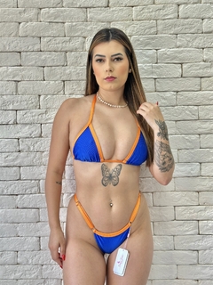 BIQUINI CORTININHA FITA EDEN AZUL E LARANJA - comprar online