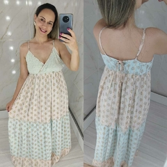 Imagem do Vestido Longo Indiano Fio Lurex Azul e Rose (Joia Rara)