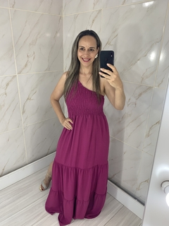 Imagem do Vestido Longo Fucsia Roxo Um Ombro Elastex