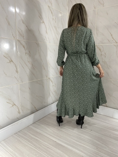 Vestido Envelope Transpassado Manga Longa Verde Poá - loja online