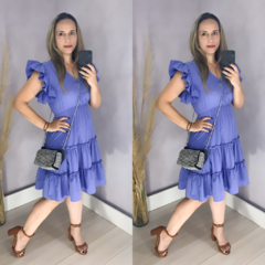 Vestido Midi Azul Manga Verão na internet