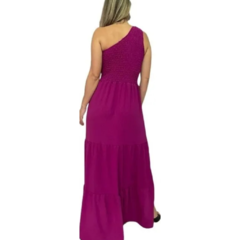 Vestido Longo Fucsia Roxo Um Ombro Elastex - TRÈS CHIC BARRETOS