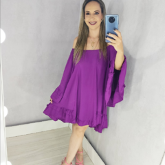 Bata Vestido Curto Saida Praia Babado Manga Ampla Plus Roxo - loja online