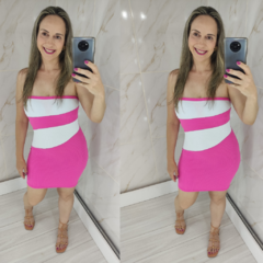 Vestido Tomara que Caia Curto Colado Bicolor Pink e Branco - loja online