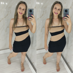 Vestido Tomara que Caia Curto Colado Bicolor Preto e Nude - loja online