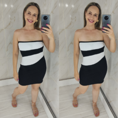 Imagem do Vestido Tomara que Caia Curto Colado Bicolor Preto e Branco