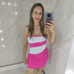 Vestido Tomara que Caia Curto Colado Bicolor Pink e Branco - TRÈS CHIC BARRETOS