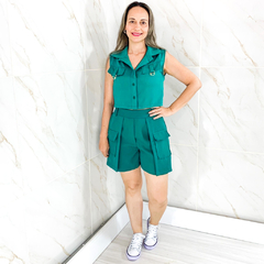 Conjunto Social Verde Escuro Short e Cropped Blusa - TRÈS CHIC BARRETOS