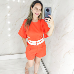 Conjunto Social Laranja Short e Cropped Blusa