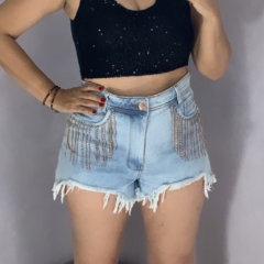 Short Jeans Cordão Strass Brilho - loja online