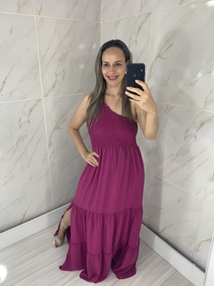 Vestido Longo Fucsia Roxo Um Ombro Elastex - comprar online