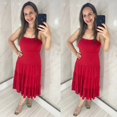 Vestido Midi Costas Aberta Elastex Vermelho-escuro