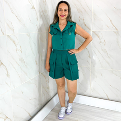 Imagem do Conjunto Social Verde Escuro Short e Cropped Blusa