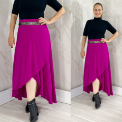 Saia Midi Envelope Transpassada Fucsia