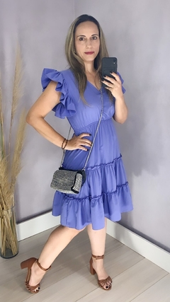 Vestido Midi Azul Manga Verão - TRÈS CHIC BARRETOS