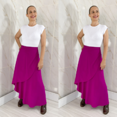 Saia Midi Envelope Transpassada Fucsia - loja online