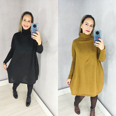 Vestido Poncho Tricô Gola Alta - comprar online