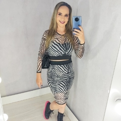 Conjunto Cropped e Saia Tule Zebra Com Forro