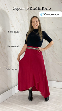 Saia Midi Envelope Transpassada Vermelho Queimado - TRÈS CHIC BARRETOS