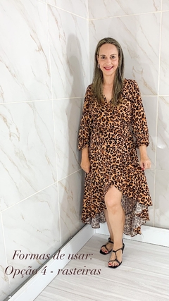 Vestido Envelope Transpassado Manga Longa Animal Print na internet