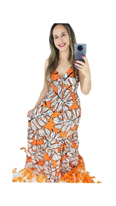 Vestido Longo Laranja Estampado - Mila na internet