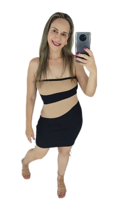 Vestido Tomara que Caia Curto Colado Bicolor Preto e Nude - comprar online