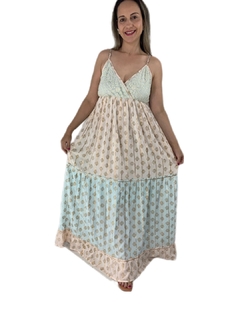 Vestido Longo Indiano Fio Lurex Azul e Rose (Joia Rara) - comprar online