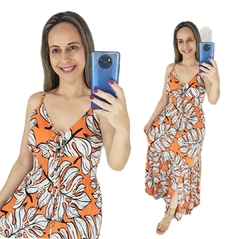 Vestido Longo Laranja Estampado - Mila - comprar online