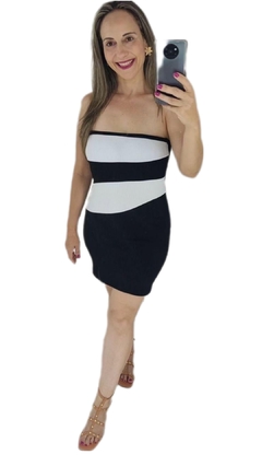 Vestido Tomara que Caia Curto Colado Bicolor Preto e Branco - comprar online