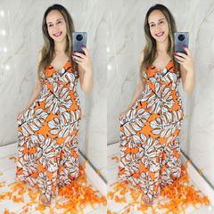 Vestido Viscolinho Laranja Longo