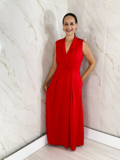 Vestido Linho Vermelho Botões - loja online