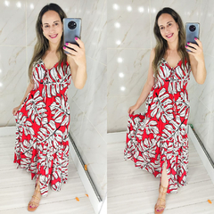 Vestido Longo Vermelho Estampado - Mila