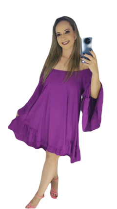 Imagem do Bata Vestido Curto Saida Praia Babado Manga Ampla Plus Roxo