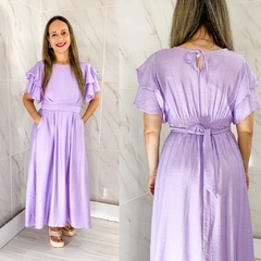 Vestido Longo Luiza sem Bojo Manga Curta Babados e Amarração Orquidea - comprar online